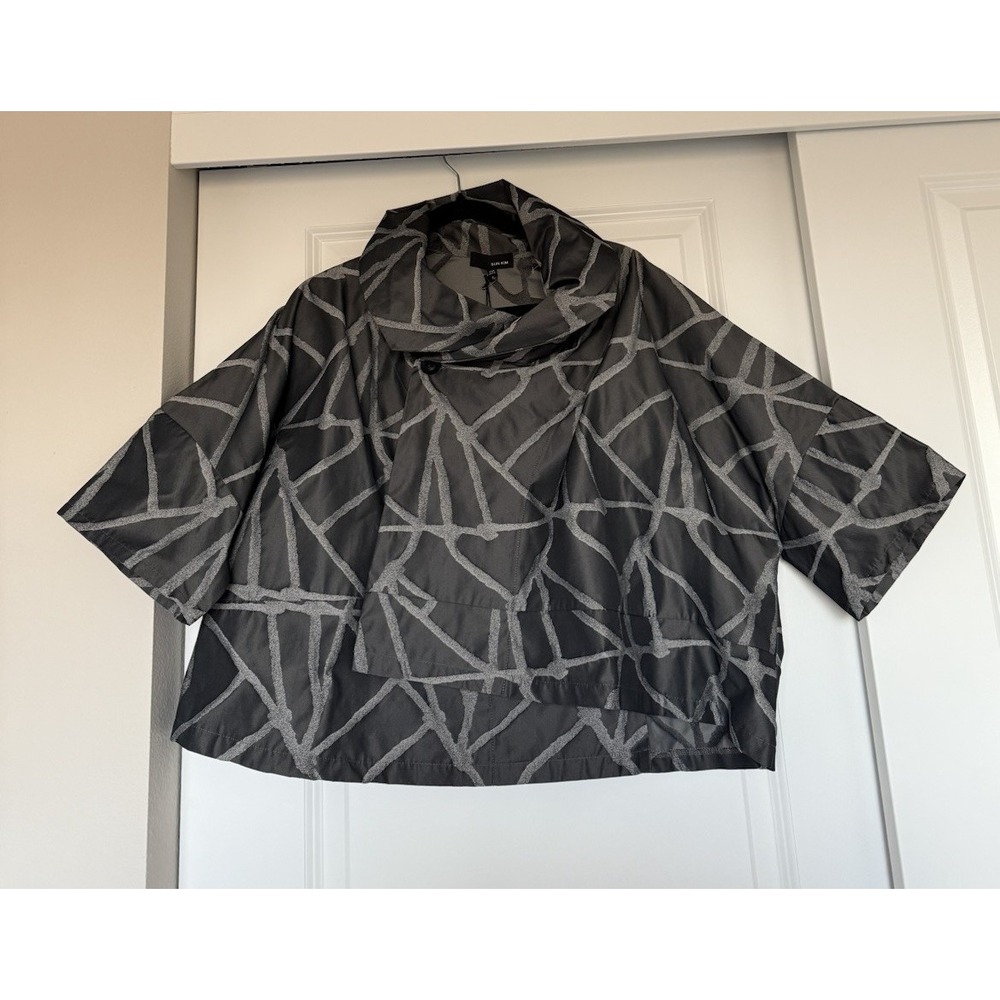 NWT Sun Kim charcoal Print Jacket Art To Wear Gray‎ Size Small Geometric